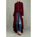 Spring Long-Sleeved High-Neck Slim Zipper Irregular Long Dress