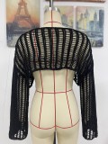 Spring And Summer Women's Bell Bottom Loose Sleeve Round Neck Hollow Knitting Shirt