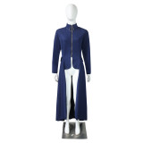 Spring Long-Sleeved High-Neck Slim Zipper Irregular Long Dress
