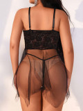 Sexy See Through Lacemsh V-Neck Strap Nightdress Erotic Lingerie