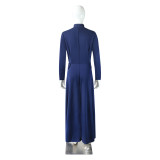 Spring Long-Sleeved High-Neck Slim Zipper Irregular Long Dress