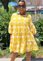 Summer Women Large Polka Dot Loose Round Neck Half-Sleeve Pleated Dress Summer Women Large Polka Dot Loose Round Neck Half-Sleeve Pleated Dress