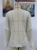 Summer Long Sleeve Solid Color Loose Round Neck Hollow Women's Knitting Shirt