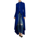Spring Long-Sleeved High-Neck Slim Zipper Irregular Long Dress