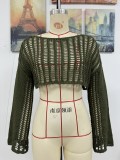 Spring And Summer Women's Bell Bottom Loose Sleeve Round Neck Hollow Knitting Shirt
