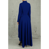 Spring Long-Sleeved High-Neck Slim Zipper Irregular Long Dress