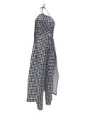 Spring And Summer Chic Halter Neck Sleeveless Houndstooth Printed Loose Top High Waist Pants Two Piece Set