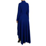 Spring Long-Sleeved High-Neck Slim Zipper Irregular Long Dress