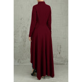 Spring Long-Sleeved High-Neck Slim Zipper Irregular Long Dress