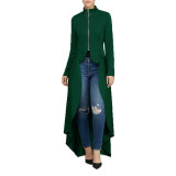 Spring Long-Sleeved High-Neck Slim Zipper Irregular Long Dress