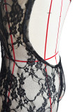 Women's Sexy See Through Lace U Neck Short Sleeve Jumpsuit
