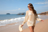 Summer Long Sleeve Solid Color Loose Round Neck Hollow Women's Knitting Shirt