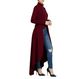 Spring Long-Sleeved High-Neck Slim Zipper Irregular Long Dress