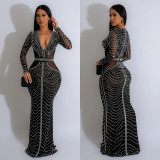 Women Solid mesh Beaded dress