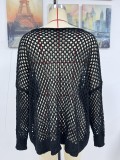 Summer Long Sleeve Solid Color Loose Round Neck Hollow Women's Knitting Shirt