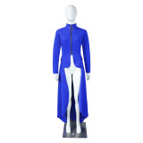 Spring Long-Sleeved High-Neck Slim Zipper Irregular Long Dress