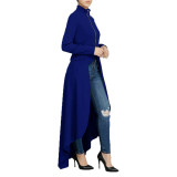 Spring Long-Sleeved High-Neck Slim Zipper Irregular Long Dress
