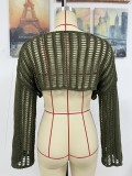 Spring And Summer Women's Bell Bottom Loose Sleeve Round Neck Hollow Knitting Shirt