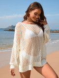Summer Long Sleeve Solid Color Loose Round Neck Hollow Women's Knitting Shirt