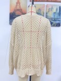 Summer Long Sleeve Solid Color Loose Round Neck Hollow Women's Knitting Shirt