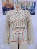 Spring And Summer Women's Bell Bottom Loose Sleeve Round Neck Hollow Knitting Shirt