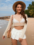Spring And Summer Women's Bell Bottom Loose Sleeve Round Neck Hollow Knitting Shirt