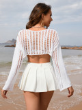 Spring And Summer Women's Bell Bottom Loose Sleeve Round Neck Hollow Knitting Shirt