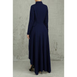 Spring Long-Sleeved High-Neck Slim Zipper Irregular Long Dress