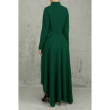Spring Long-Sleeved High-Neck Slim Zipper Irregular Long Dress