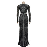 Women Solid mesh Beaded dress