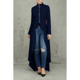Spring Long-Sleeved High-Neck Slim Zipper Irregular Long Dress