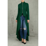 Spring Long-Sleeved High-Neck Slim Zipper Irregular Long Dress