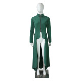 Spring Long-Sleeved High-Neck Slim Zipper Irregular Long Dress