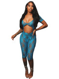 Women's Sexy See Through Lace U Neck Short Sleeve Jumpsuit