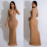 Women Solid mesh Beaded dress