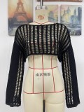 Spring And Summer Women's Bell Bottom Loose Sleeve Round Neck Hollow Knitting Shirt