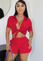 Women's Fashion Casual Solid Color Short Sleeve Two-Piece Shorts Set Women's Fashion Casual Solid Color Short Sleeve Two-Piece Shorts Set