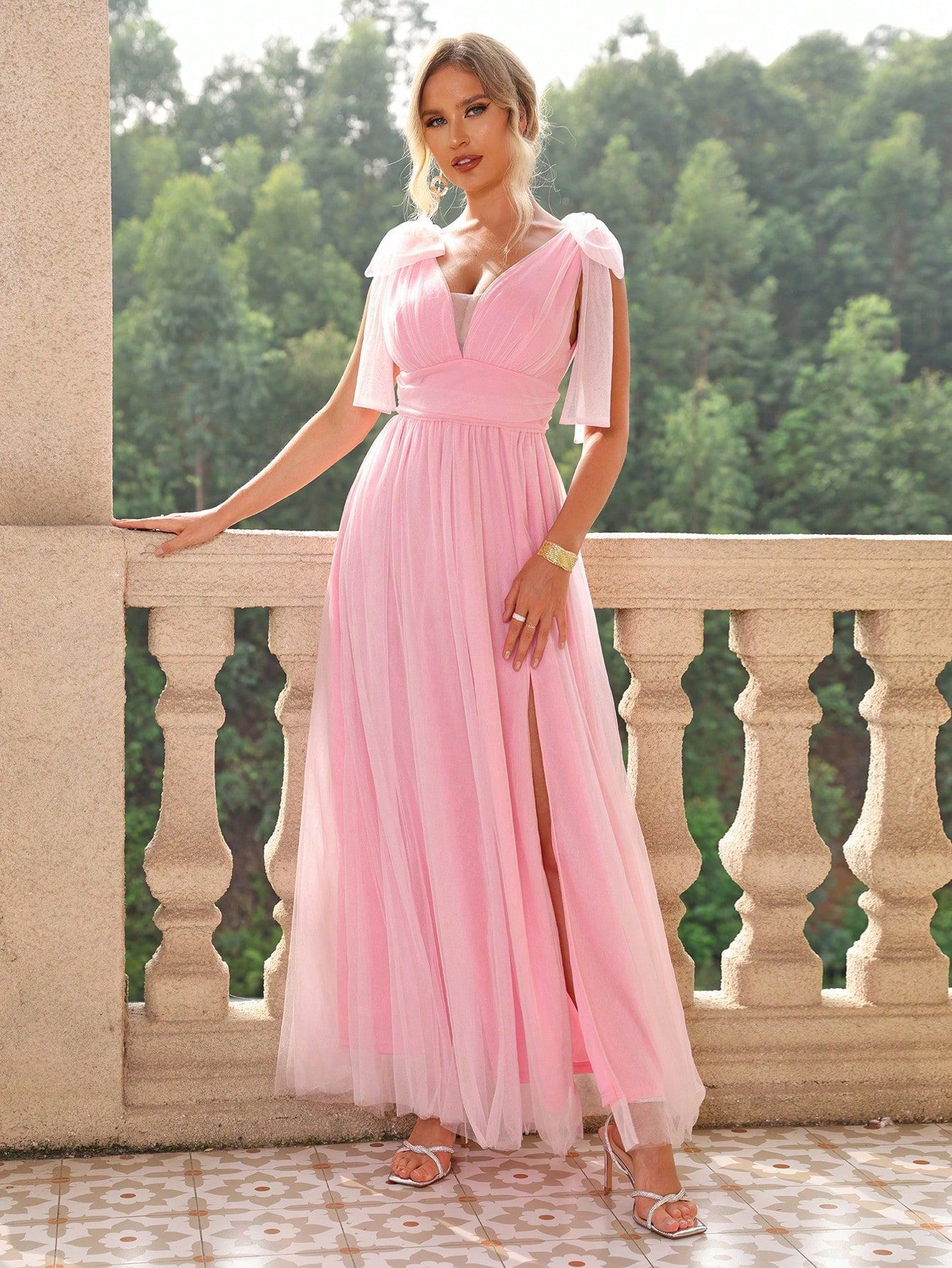 Fashionable And Sexy New Mesh Strap High Slit Dress