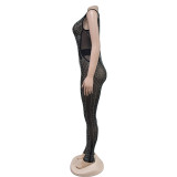 Women Solid mesh Beaded Sleeveless Jumpsuit