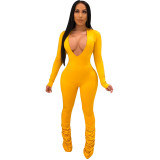 Women Solid V Neck Jumpsuit