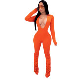 Women Solid V Neck Jumpsuit