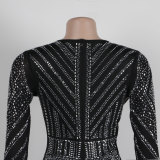 Women Sexy Beaded Bodycon V-Neck Dress