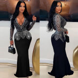 Women Sexy Beaded Bodycon V-Neck Dress