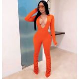 Women Solid V Neck Jumpsuit