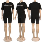 Women Letter Print Short Sleeve Top and Shorts Casual Sports Two-piece Set