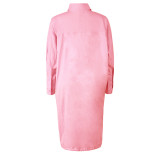 Women Long Sleeve Solid Loose Dress