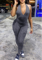 Spring Summer Women'S Sexy Low Back Halter Neck V-Neck With Pockets Butt Lift Sports Jumpsuit Spring Summer Women'S Sexy Low Back Halter Neck V-Neck With Pockets Butt Lift Sports Jumpsuit