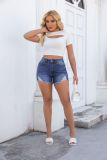 Women'S Washed Ripped High Waist Stretch Fashion Denim Shorts