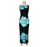 Women Casual Round Neck Sleeveless Printed Dress