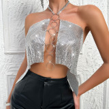 Women Sexy Backless Iron Hoop Strap Sequin Top